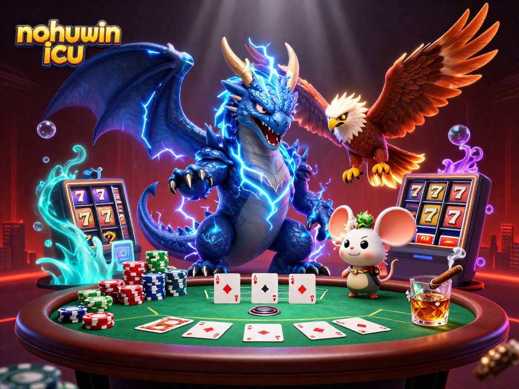 Engage with thrilling gameplay at nohuwin icu, featuring vibrant poker action and an electric dragon.