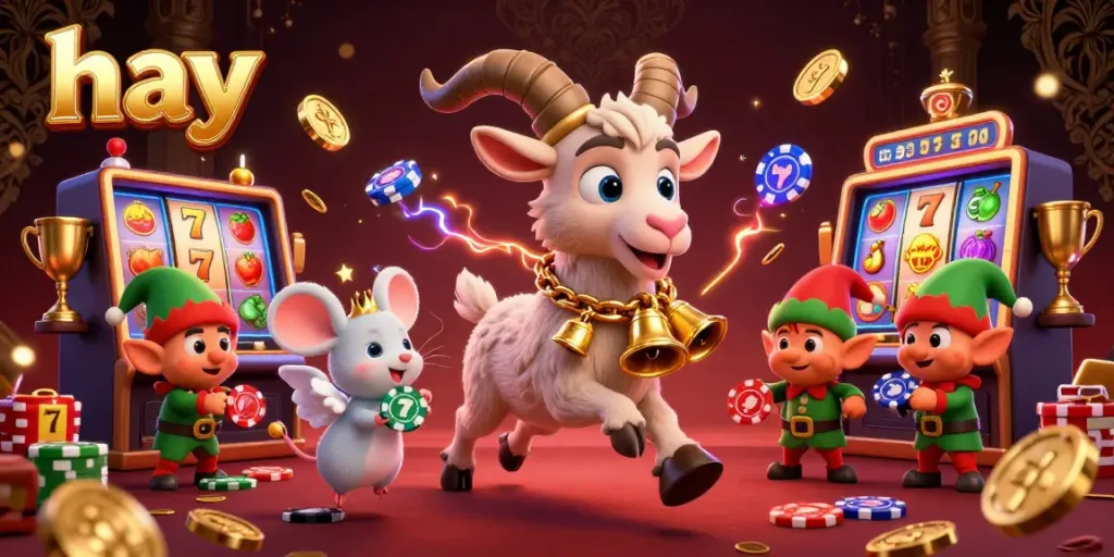 Experience thrilling wins at the casino with hay featuring Krampus and festive characters in a vibrant gaming scene.