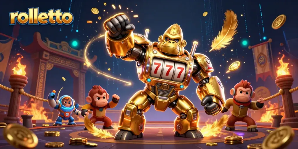 Experience thrilling gameplay with rolletto in this dynamic 3D casino scene featuring action-packed elements.