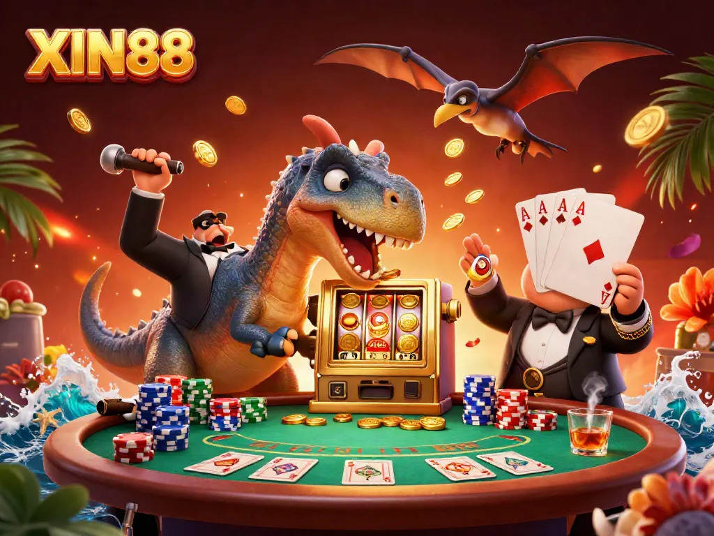 XIN88 engaging players with dynamic games, showcasing vibrant characters in a colorful casino atmosphere.