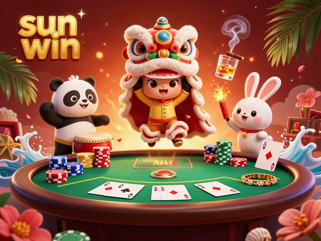 Experience vibrant gaming celebrations at sun win with exciting poker elements and playful characters.