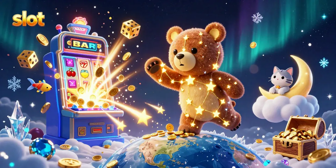 Play immersive slot games with vibrant 3D elements in captivating casino-themed illustration.