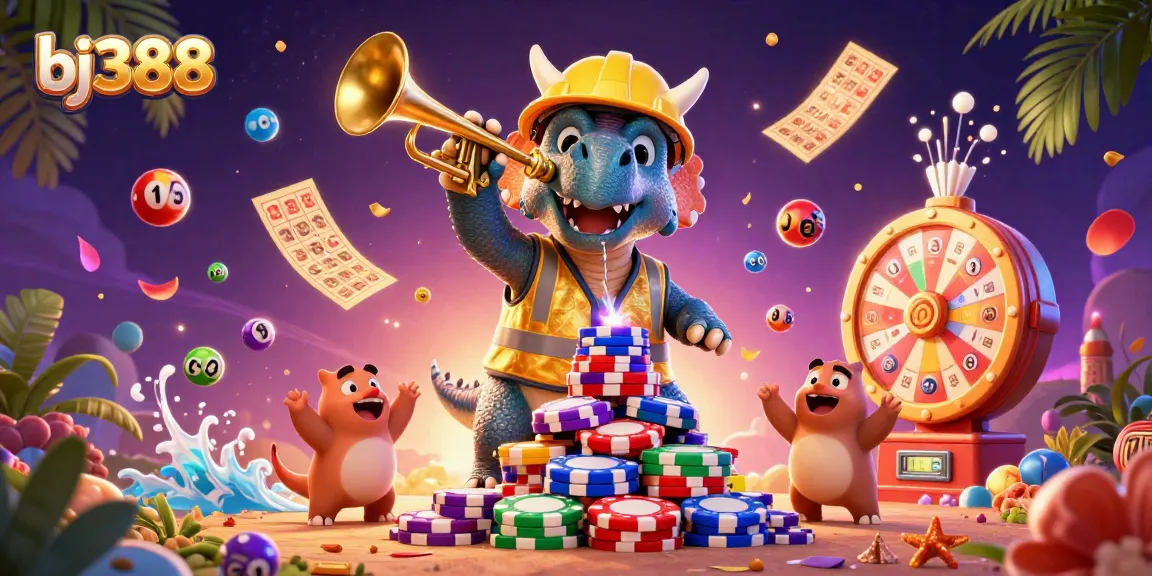 Experience thrilling wins at BJ388 with a vibrant celebration of betting and gaming elements.