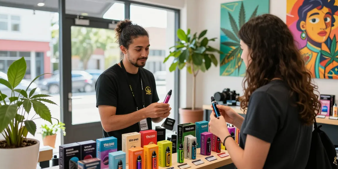 Engaging retail experience with thc vapes display and customer interaction