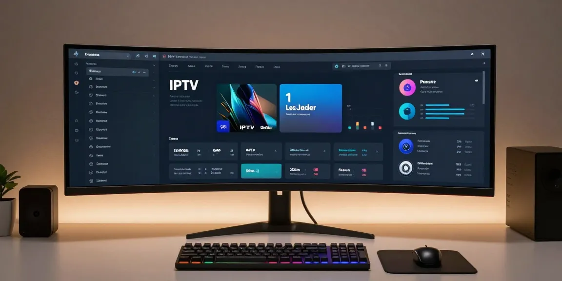IPTV reseller panel dashboard in a modern tech workspace, showcasing innovative software development features and user-friendly design.