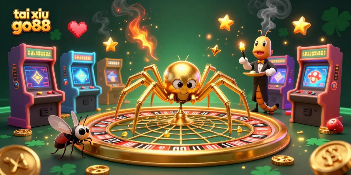 Engage in thrilling bets with tai xiu go88 as a golden spider spins its roulette web, depicting the excitement of gaming.