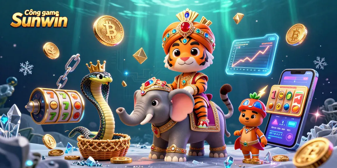 Cổng game Sunwin features a vibrant 3D representation of a maharaja riding an elephant, enriched with casino game elements.