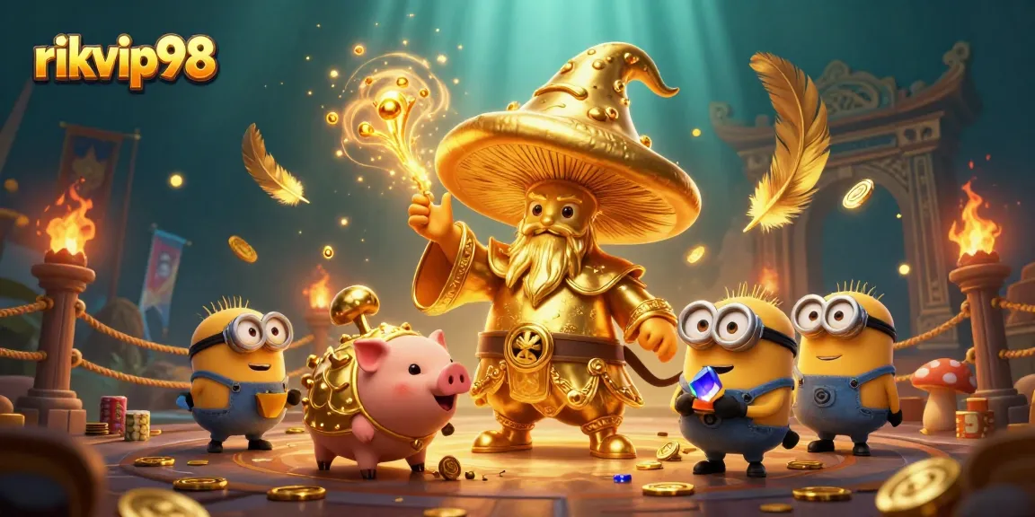 Discover exciting treasures at rikvip98 while exploring a magical wizarding casino world with whimsical characters.