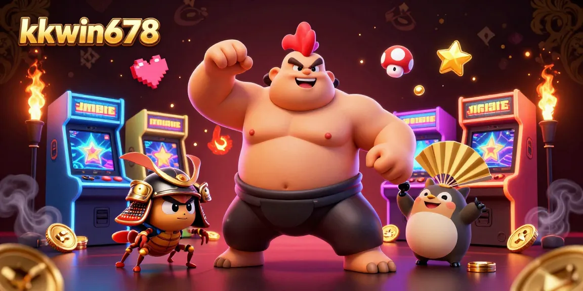 Experience thrilling gaming action with kkwin678 in a vibrant, dynamic casino scene featuring unique characters.