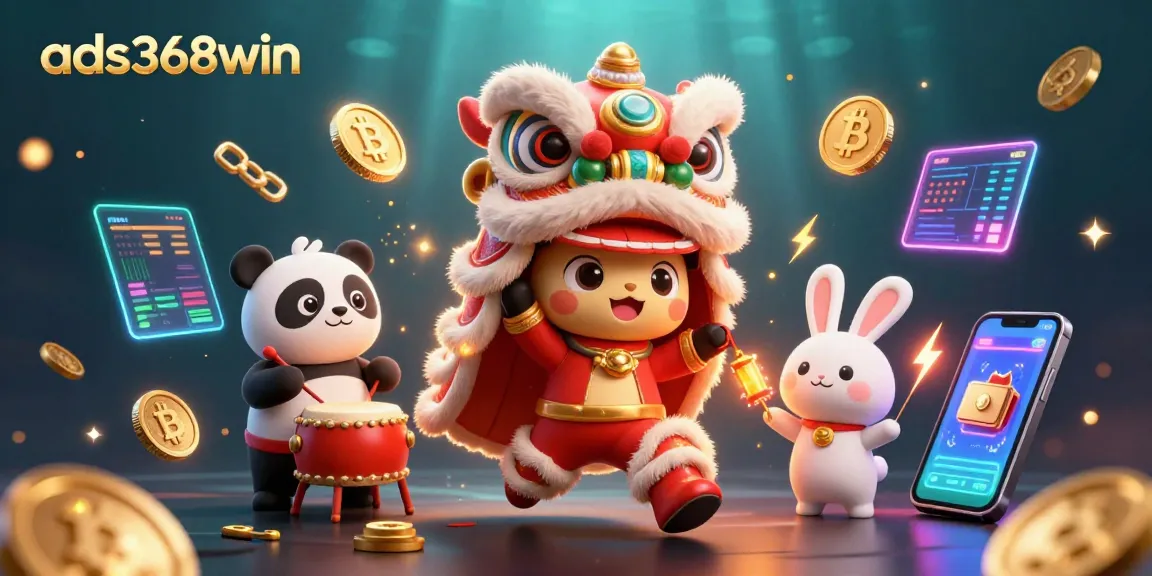 Engage with ads368win's vibrant casino experience featuring lively characters and crypto elements.