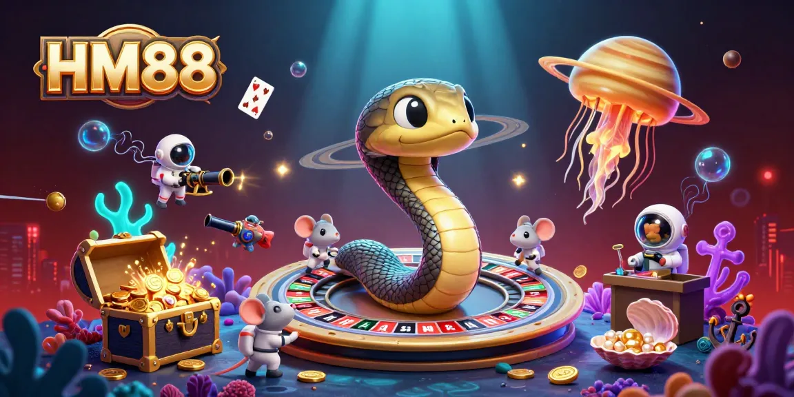 Experience thrilling gameplay at HM88 with astronaut mice placing bets on a cosmic roulette wheel.