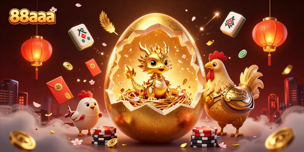 Spin the reels with 88aaa, featuring a magnificent golden dragon amidst vibrant casino elements.