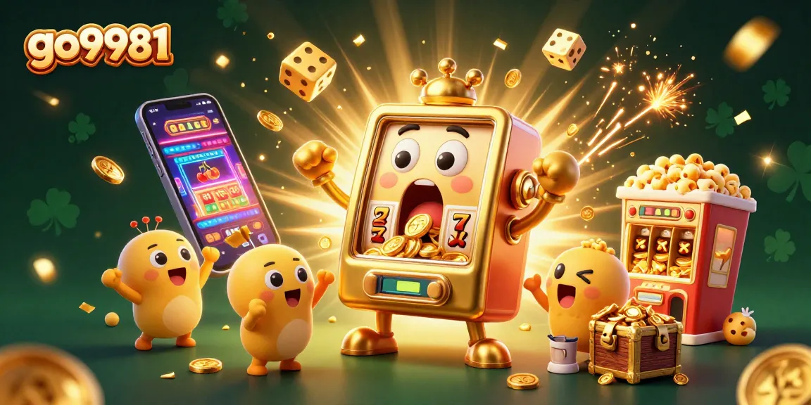 Experience go9981's thrilling jackpots as golden slot machines celebrate wins in a vibrant casino scene.