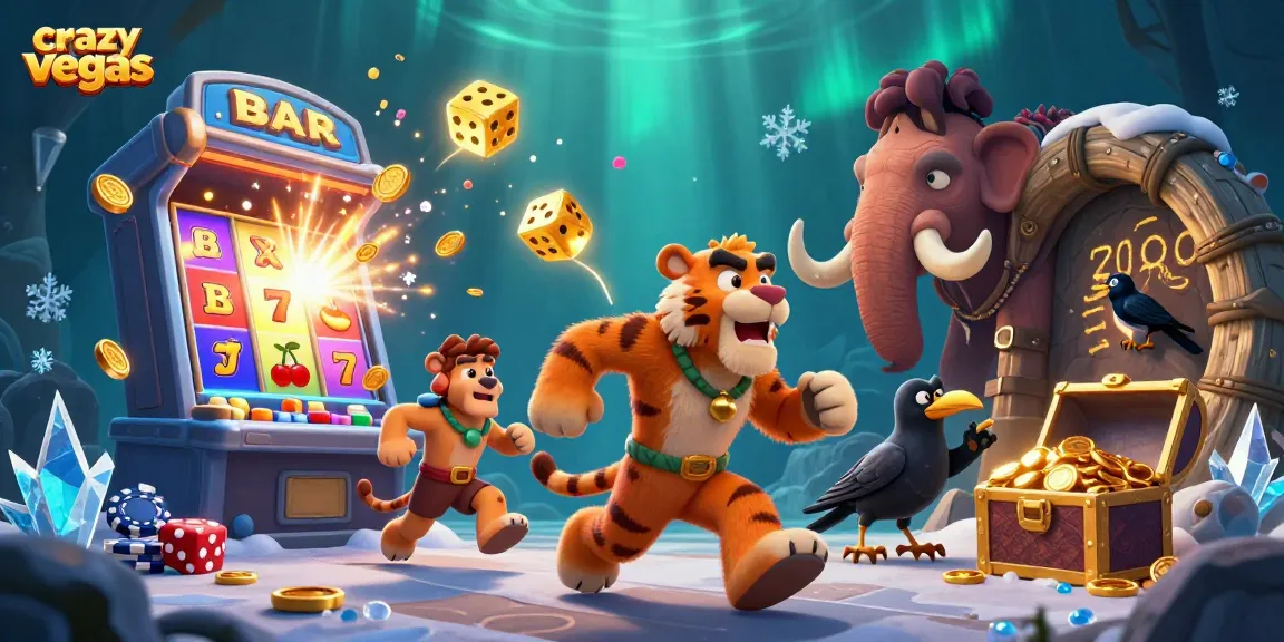 Experience thrilling gaming action with crazyvegas' vibrant 3D casino illustration featuring slots and jackpots.